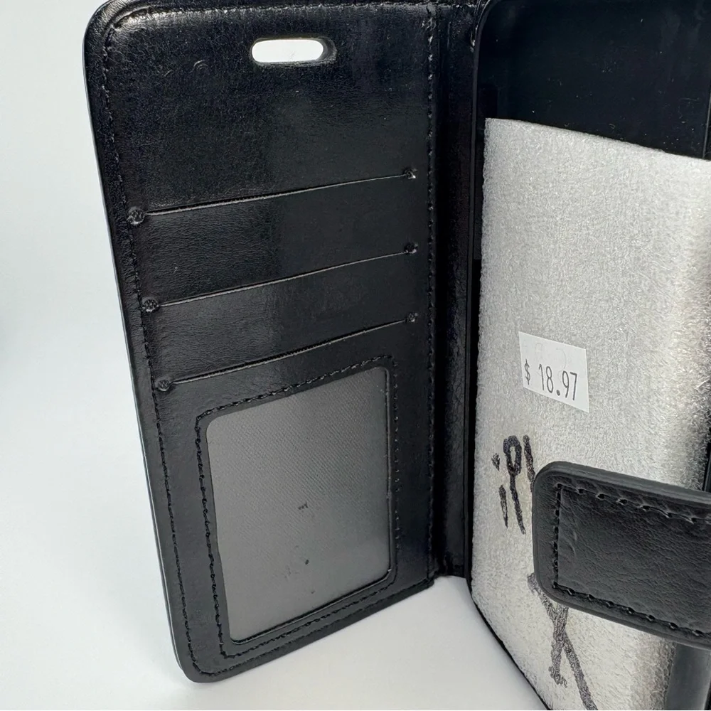 Iphone X Black Leather Case With Small Strap, Mini Wallet (New)